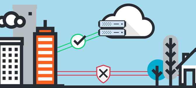 Animated Buildings Connected to the Cloud Graphic