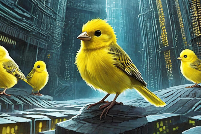 A group of yellow canaries perched on top of a rock. Canary tokens are often used as a security measure to detect unauthorized access to a system. Image created by Firefly AI.