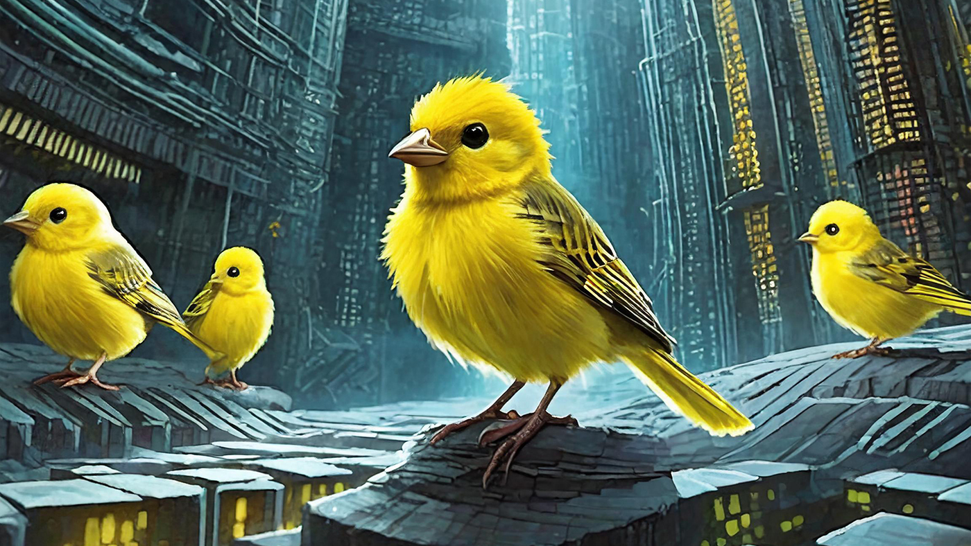 A group of yellow canaries perched on top of a rock. Canary tokens are often used as a security measure to detect unauthorized access to a system. Image created by Firefly AI.