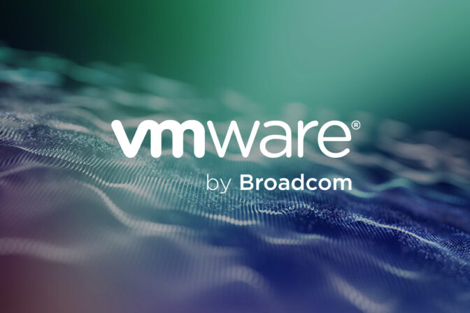 VMware by Broadcom logo imposed over a wave-like background image, signifying different vmware changes that have been made.