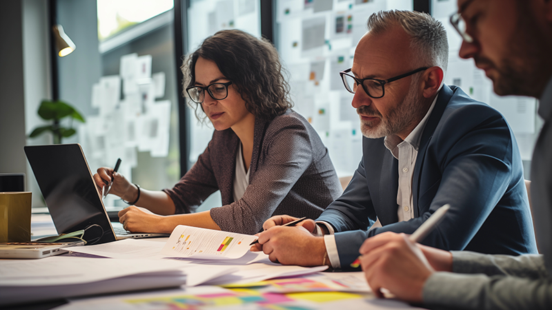 A group of professionals working on an incident response, or disaster recovery, or business continuity plan.