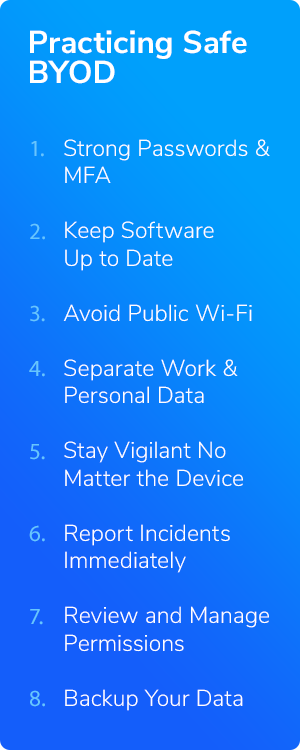 An image that shows the 8 tips on practicing safe BYOD.