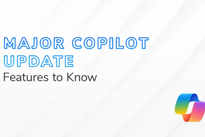 Title card reading "Major Copilot Update: Features to Know" with a colorful Microsoft Copilot logo in the bottom-right corner.